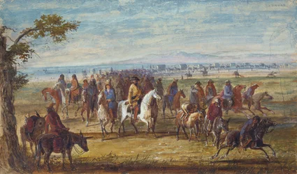 Caravane : Sir William Stewart monté sur un cheval blanc, vers 1837