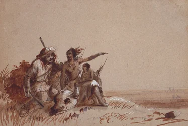 Indien du Kansas racontant à un trappeur, par signes, la migration des bisons, vers 1837