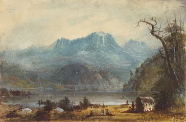 Scène de lac, montagnes Wild River, vers 1837