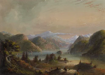 Scène lacustre avec la montagne de la rivière