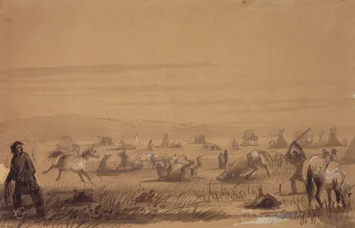 Atteindre le camp, enlever les selles, c.1837