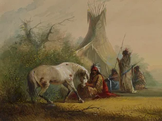 Indien shoshone et son cheval familier
