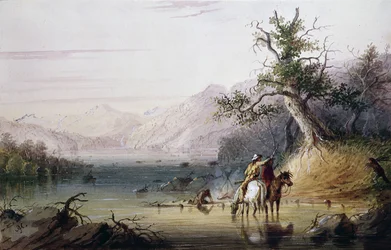Campement de trappeurs au bord de la rivière « Big Sandy »