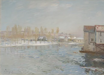 Le Loing et les moulins de Moret, effet de neige, 1891