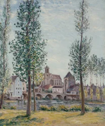 Vue de Moret sur Loing à travers les arbres