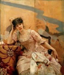 Jeune femme et paravent japonais