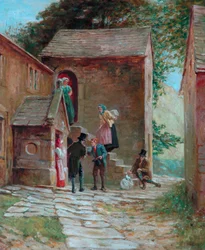 Vue de la cour avec des personnages, Kilnhurst, Todmorden
