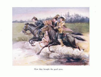 Comment ils apportèrent la bonne nouvelle de Gand à Aix-la-Chapelle, illustration tirée de «Poèmes pour la jeunesse : Robert Browning», vers 1920