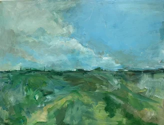 Des champs verts et un ciel bleu