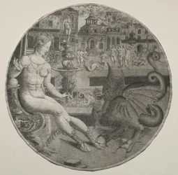 Femme nue et un dragon, 1523