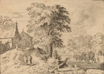 Chariot avec deux chevaux de trait, probablement vers 1645-1656