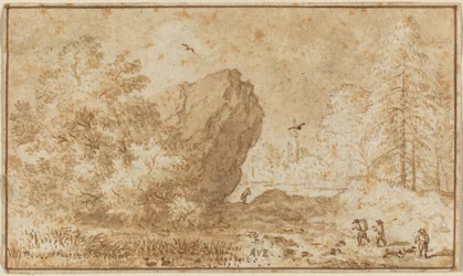 Paysage avec grand rocher