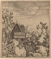 Homme sur un petit pont en bois, probablement vers 1645-1656