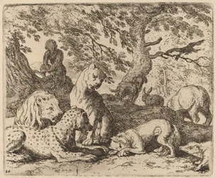 Reynard raconte son histoire et trompe son père, probablement vers 1645-1656