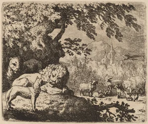 Renard en conseil avec le Lion et la Lionne
