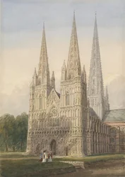 Cathédrale de Lichfield - Façade Ouest: aquarelle, nd [6 Sep 1842]