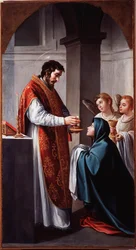 La Vierge reçoit la communion de saint Jean-Baptiste. Peinture d