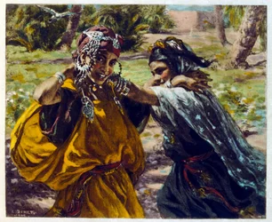Illustration de Dinet tirée de "Mirages" Scènes de la vie arabe. 1906. Mirages, Scènes de la vie arabe a été illustré par Etienne Dinet et commenté par Silman Ben Ibrahim Bamer. Nasreddine Dinet est né sous le nom d