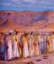Illustration représentant des pèlerins arabes musulmans en route pour La Mecque
