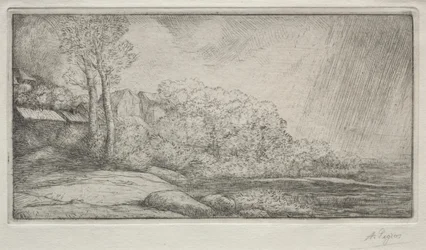 Paysage avec deux arbres