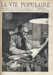 Un copiste concentré travaillant dans son bureau. Illustration par Alfons Maria Mucha