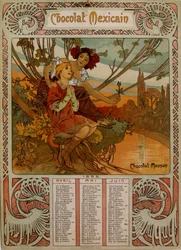 Calendrier Chocolate Masson illustré par Mucha (1860 – 1939). un peintre tchèque Art Nouveau