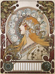 Zodiaque. 1896. (67 x 48 cm). Affiche et calendrier publicitaires pour la revue « La Plume ». Art nouveau. Lithographie