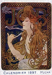 Affiche des papeteries Job à Toulouse réalisée par le peintre Mucha. 1897.