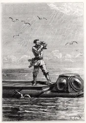 Le capitaine Nemo au sommet du Nautilus, de 