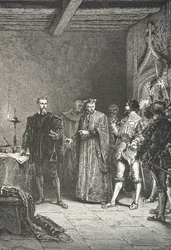 Jean de La Barre informe Louis de Berquin de sa libération de la conciergerie (Gravure)