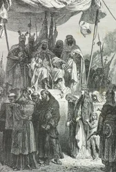 Saladin regarde les chrétiens quitter Jérusalem en 1187 (Gravure)