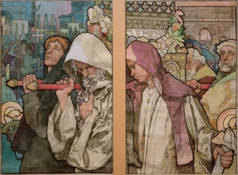 A.Mucha, fenêtre de St. Veit à Prague / Carton 1931