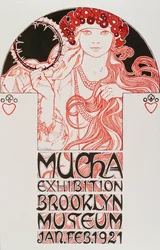 Affiche publicitaire pour « Mucha Exhibition, Brooklyn Museum », 1921, exposition Mucha au Brooklyn Museum de New York