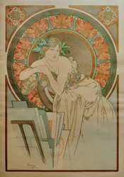 Femme avec coquelicots et portfolio graphique