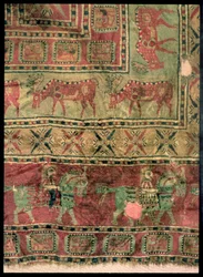 Tapis à poils représentant des chevaux et des cavaliers, des daims et des griffons, des tumulus funéraires de Pazyryk, Ve-IVe siècle av. J.-C. (textile)