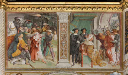 Nef centrale, Sixième travée sud, Capture de Jésus, Christ devant Caïphe, Altobello Melon