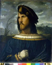 Cesare Borgia (1475 à 1507). Peinture par Altobello Melone 16ème siècle. Accademia Carrara. Bergame