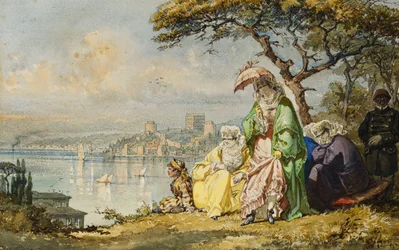 Dames sur le Bosphore avec Rumeli Hisar au-delà, 1873
