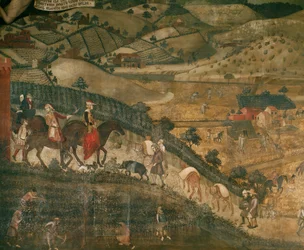 Paysage avec des paysans et un groupe de chasseurs (fresque)