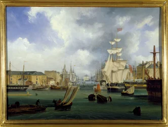 Le port du Havre, le Grand bassin, par Louis Garneray, sd. vers 1820