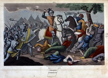 Bataille de Poitiers: Charles Martel défait entre Tours et Poitiers Abd al-Rahman I ou Abderamane I (Abd al-Rahman) (731-788), roi des Sarrasins en 732 - Dessiné et gravé par Ambroise Tardieu en 1825