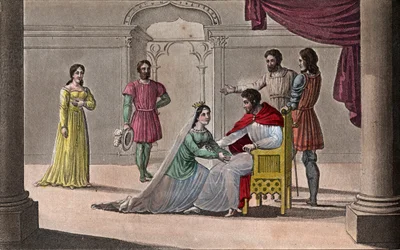 Emma de France (894-934) embrassant les genoux de son mari Raoul (vers 890-936) qu