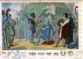 François Ier de France demandant à être adoubé par le Chevalier Bayard après la victoire à la bataille de Marignan, Italie