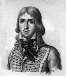 Général Marceau. François Séverin Marceau Desgraviers Général français (1769 à 1796). dans Portraits des généraux français suivant les victoires et conquêtes des français. Gravé par Ambroise Tardieu en 1818. Collection Stella