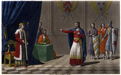 Louis V le Fainéant (c. 967-987), proclamé roi de France par la protection de Hugues Capet, futur roi de France, en 986. Dessiné et gravé par Ambroise Tardieu en 1825