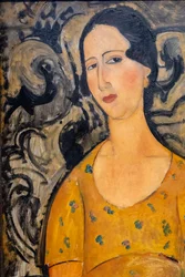 Jeune femme en robe jaune (Renée Modot)-décolleté
