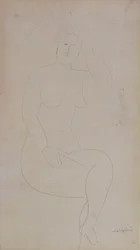 Jeune fille nue debout, jambes croisées