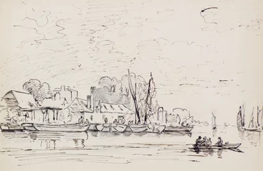 Scène de rivière avec barges