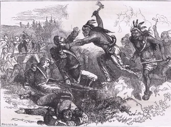 Attaque des Indiens au Fort Dearborn, illustration de l