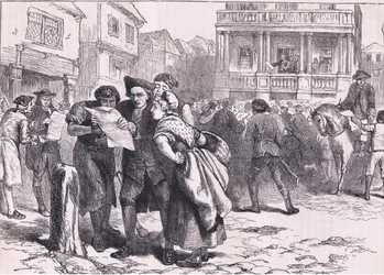 Les Bostoniens lisant le Stamp Act, illustration de l